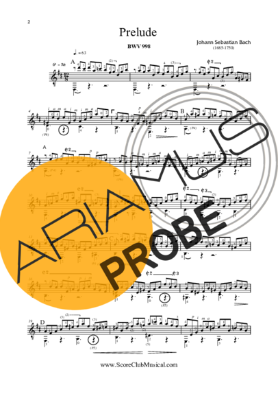 Bach Preludio BWV 998 score for Akustische Gitarre