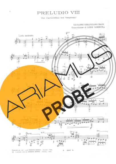 Bach Preludio VIII score for Akustische Gitarre