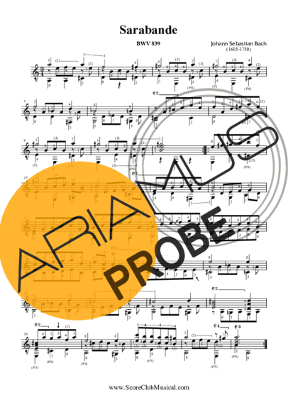 Bach Sarabanda BWV 839 score for Akustische Gitarre