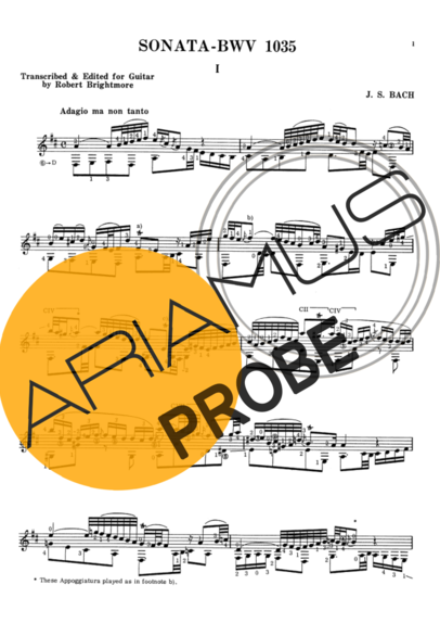 Bach Sonata BWV 1035 score for Akustische Gitarre