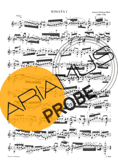 Bach Sonata I score for Akustische Gitarre