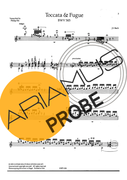 Bach Toccata E Fugue BWV 565 score for Akustische Gitarre