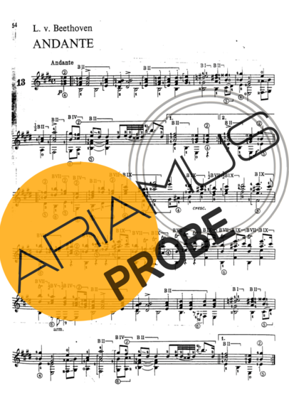 Beethoven Andante In E Major score for Akustische Gitarre