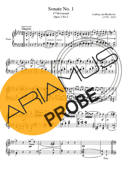 Beethoven Sonata No 1 3rd Movement score for Klavier