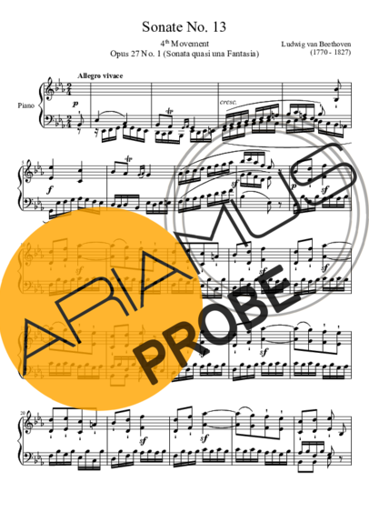 Beethoven Sonata No 13 4th Movement score for Klavier