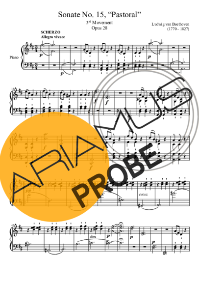 Beethoven Sonata No 15 Pastoral 3rd Movement score for Klavier
