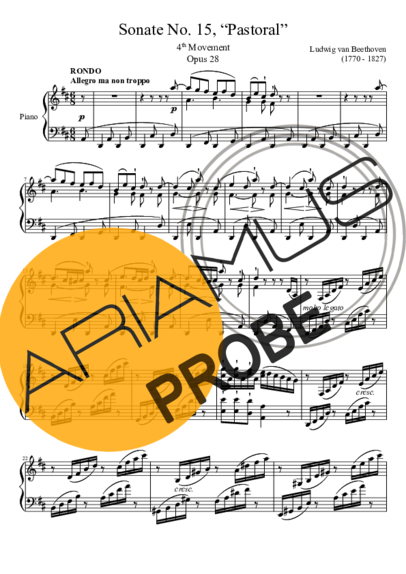 Beethoven Sonata No 15 Pastoral 4th Movement score for Klavier