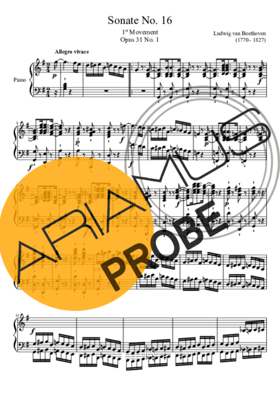 Beethoven Sonata No 16 1st Movement score for Klavier