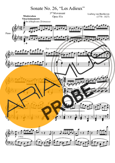 Beethoven Sonata No 26 Les Adieux 3rd Movement score for Klavier