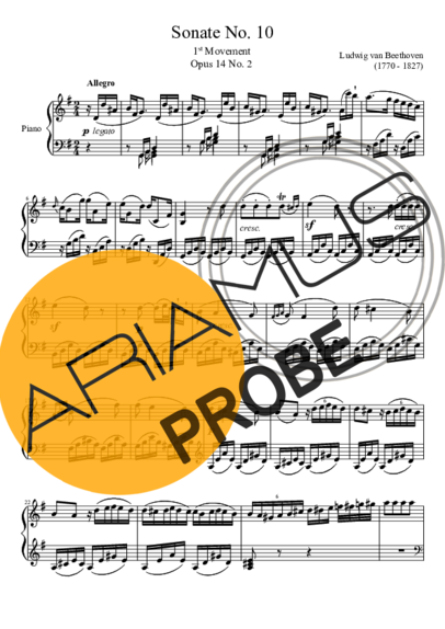 Beethoven Sonata No. 10 1st Movement score for Klavier
