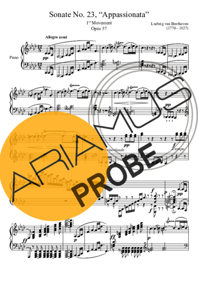 Beethoven Sonata No. 23 Appassionata 1st Movement score for Klavier