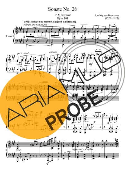 Beethoven Sonata No. 28 1st Movement score for Klavier