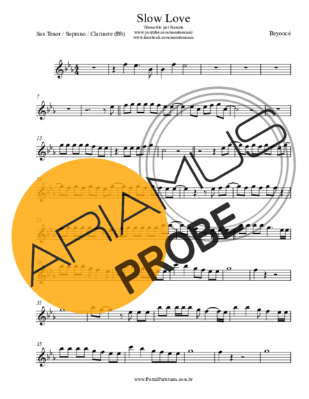 Beyoncé Slow Love score for Tenor-Saxophon Sopran (Bb)