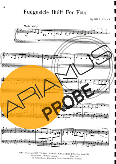 Bill Evans Fudgesicle Built For Four score for Klavier