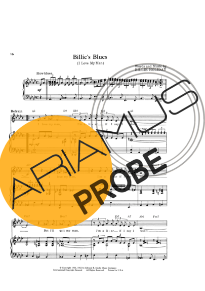Billie Holiday Billies Blues score for Klavier