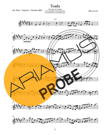 Boca Livre Toada score for Tenor-Saxophon Sopran (Bb)