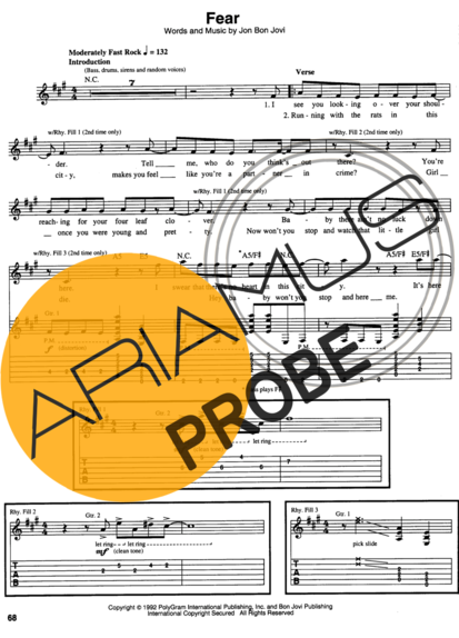 Bon Jovi Fear score for Gitarre