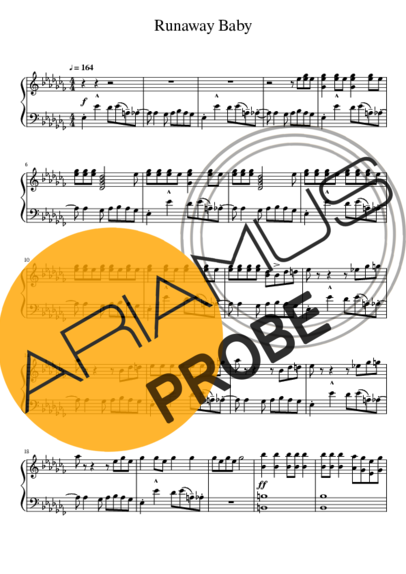 Bruno Mars Runaway Baby score for Klavier