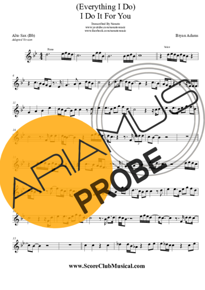 Bryan Adams I Do It For You (Everything I Do) score for Alt-Saxophon