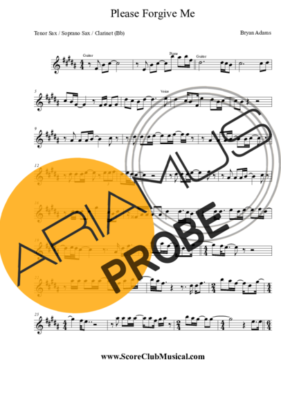 Bryan Adams Please Forgive Me score for Tenor-Saxophon Sopran (Bb)