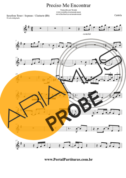 Cartola Preciso Me Encontrar score for Tenor-Saxophon Sopran (Bb)