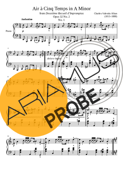 Charles Valentin Alkan Air A Cinq Temps Opus 32 No. 2 No. 1 In A Minor score for Klavier