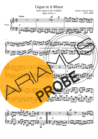 Charles Valentin Alkan Gigue Opus 24 No. 1 In A Minor score for Klavier