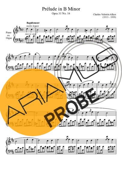 Charles Valentin Alkan Prelude Opus 31 No. 14 In B Minor score for Klavier