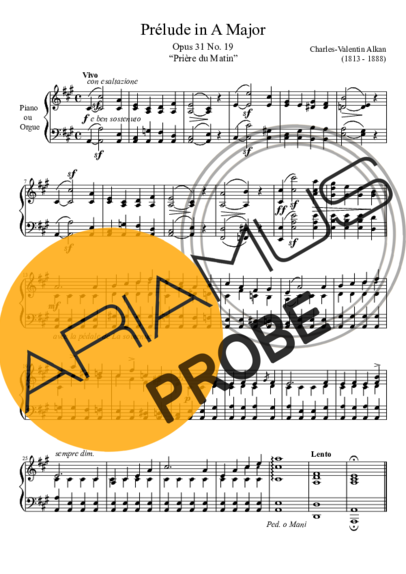 Charles Valentin Alkan Prelude Opus 31 No. 19 In A Major score for Klavier