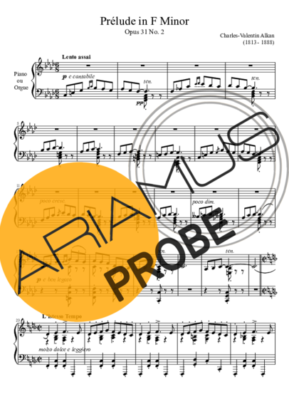 Charles Valentin Alkan Prelude Opus 31 No. 2 In F Minor score for Klavier