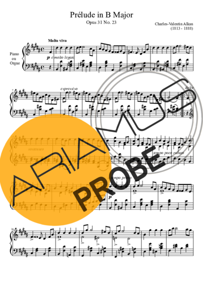 Charles Valentin Alkan Prelude Opus 31 No. 23 In B Major score for Klavier