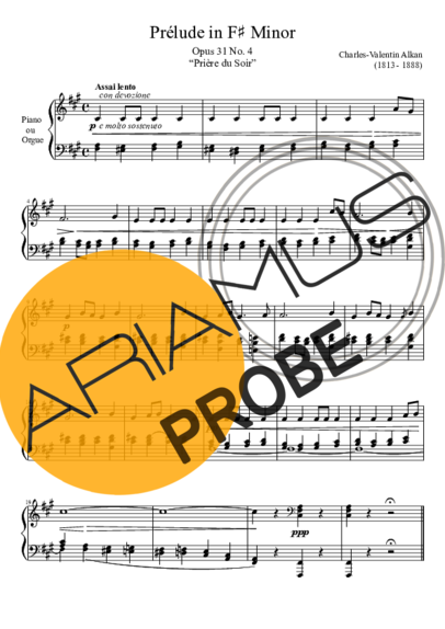 Charles Valentin Alkan Prelude Opus 31 No. 4 In F Minor score for Klavier