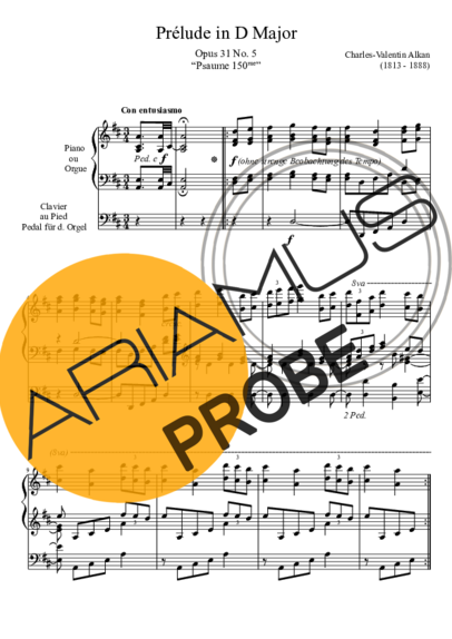 Charles Valentin Alkan Prelude Opus 31 No. 5 In D Major score for Klavier