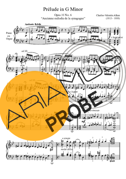 Charles Valentin Alkan Prelude Opus 31 No. 6 In G Minor score for Klavier