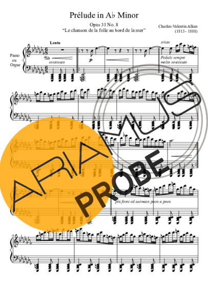 Charles Valentin Alkan Prelude Opus 31 No. 8 In A Minor score for Klavier