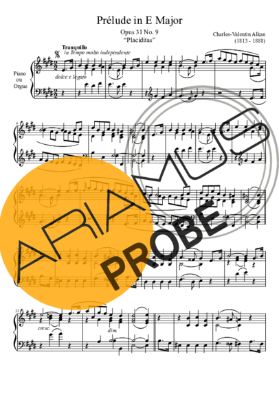 Charles Valentin Alkan Prelude Opus 31 No. 9 In E Major score for Klavier