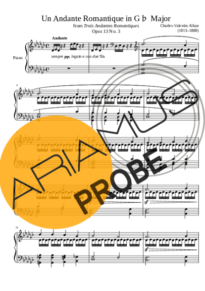 Charles Valentin Alkan Un Andante Romantique Opus 13 No. 3 In G Major score for Klavier
