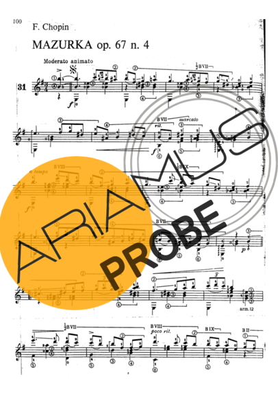 Chopin Mazurka Op 61 N 4 score for Akustische Gitarre