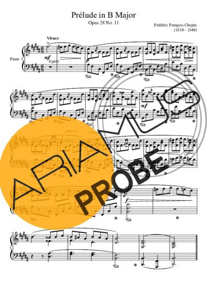 Chopin Prelude Opus 28 No. 11 In B Major score for Klavier