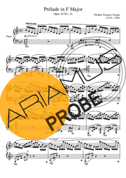 Chopin Prelude Opus 28 No. 23 In F Major score for Klavier