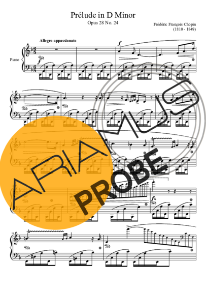 Chopin Prelude Opus 28 No. 24 in D minor score for Klavier