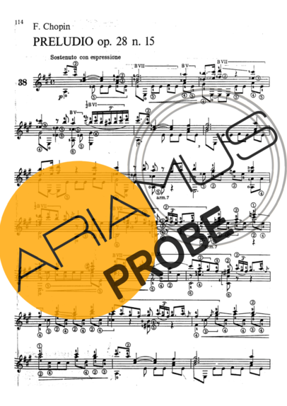 Chopin Preludio Op 28 N 15 score for Akustische Gitarre