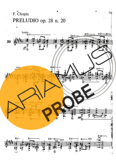 Chopin Preludio Op 28 N 20 score for Akustische Gitarre