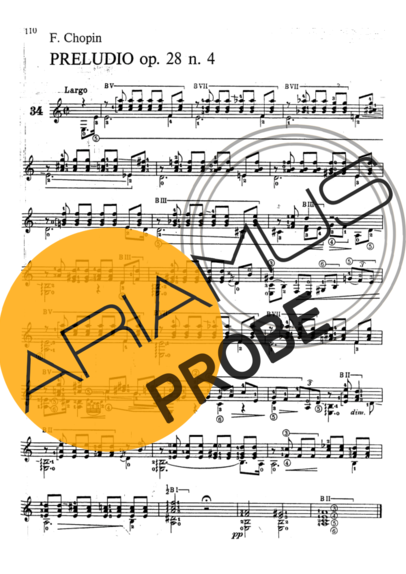 Chopin Preludio Op 28 N 4 score for Akustische Gitarre
