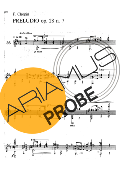 Chopin Preludio Op 28 N 7 score for Akustische Gitarre