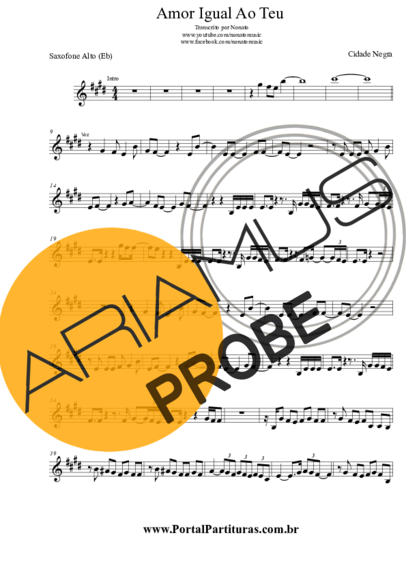 Cidade Negra Onde Você Mora? (Amor Igual Ao Teu) score for Alt-Saxophon