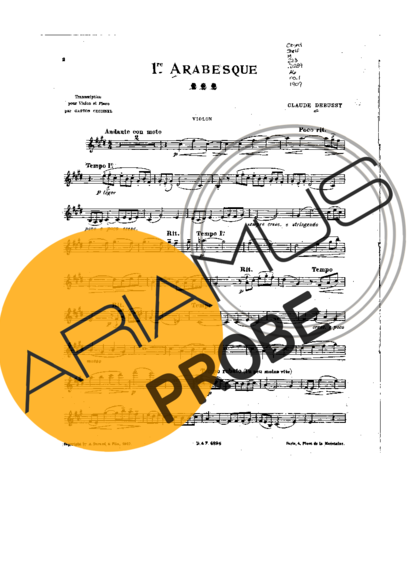 Claude Debussy Arabesque No. 1 score for Geigen
