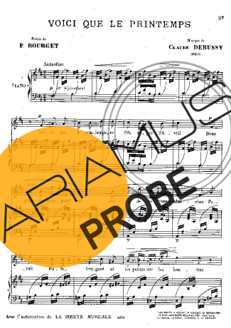 Claude Debussy Voici Que Le Printemps score for Klavier