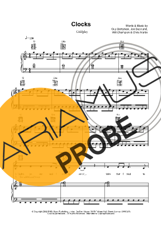 Coldplay Clocks (V2) score for Klavier