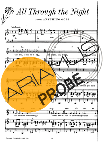 Cole Porter All Through The Night score for Klavier